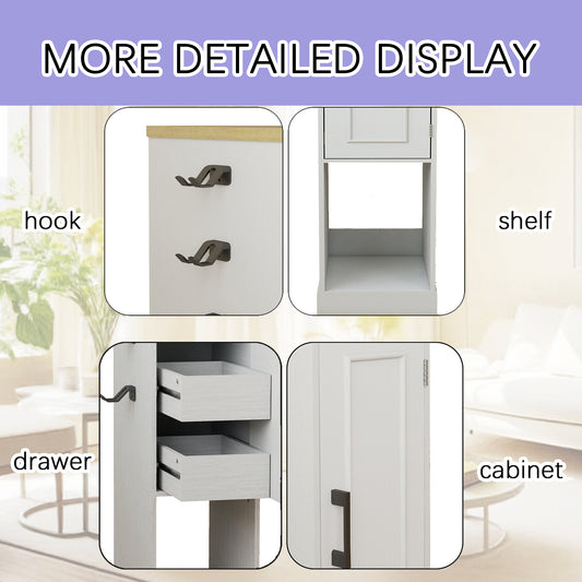 44.49  Slim AV Media Stand Game Console Stand, Media Storage Cabinet With 2 Built-in Drawers And 3 Hooks, Game Console Storage Cabinet For PS5 And Xbox-Antique White