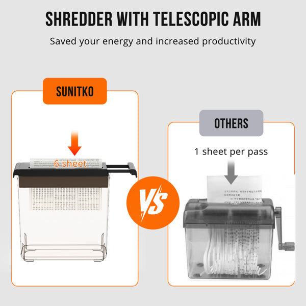 Small Home Paper Shredder, 6-page Strip-cut Shredder - Basketless Design, Portable Shredder, Featuring A Retractable Arm Design And Overheat Protection, Suitable For Home Office Use.