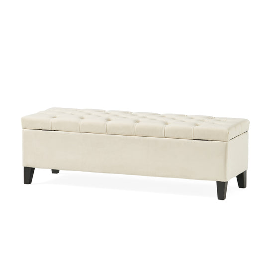 Button - Tufted And Diamond - Stitched Storage Ottoman, Beige