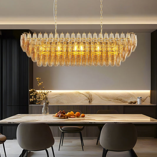 Modern Chandeliers For Dining Room, 54  Large Rectangle Gold Kitchen Chandelier Over Table, 12-Light With Smoke Glass Ceiling Lights, Farmhouse Pendant Lighting Fixture For Living Room Bedroom