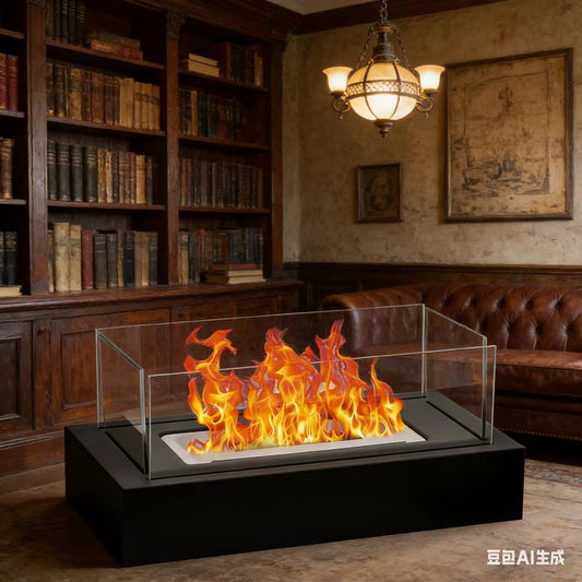 Rectangle Glass Large Tabletop Fireplace 13.8H  Portable Fire Bowl Pot Clean Burning Fireplace For Indoor Outdoor Patio Parties Events