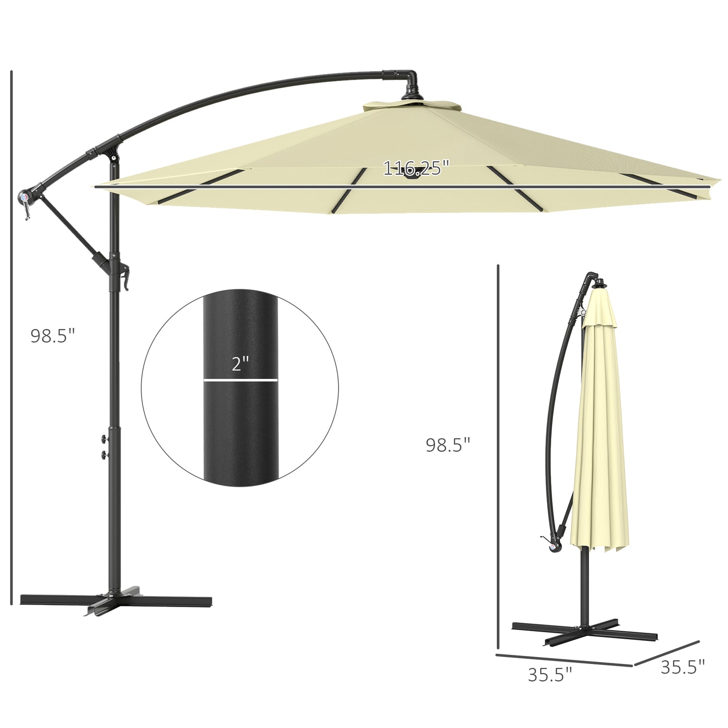 10 Cantilever Tilt Offset Patio Umbrella W UV & Water Safe Material & Cross Base Weight Not Included, Beige