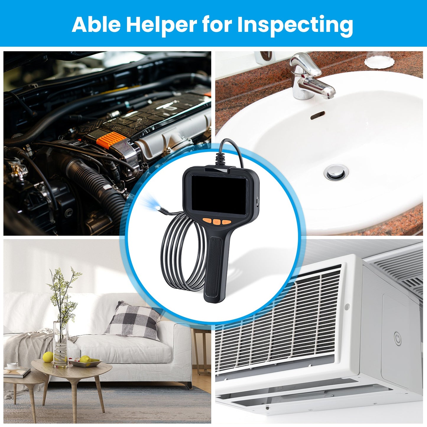 1Pc 4.3in Inspection Camera With Light Articulating Borescope Endoscope Camera With 16.4FT Wire 2 Modes 3 Adjustable Brightness IP67 Waterproof For Plumbing Automative Inside Wall