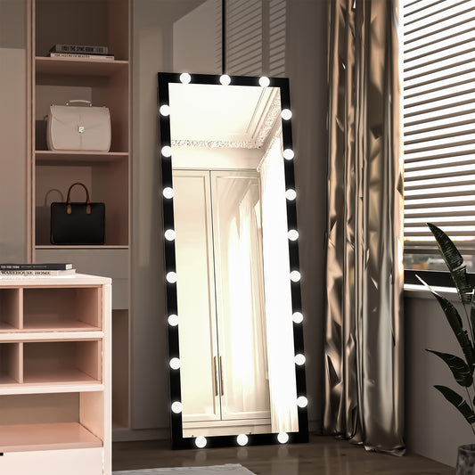 Full Length Mirror With Lights Full Body Vanity Mirror With 3 Color Modes Lighted Standing Floor Mirror For Dressing Room Bedroom Wall Mounted Touch Control Black 63x24inch