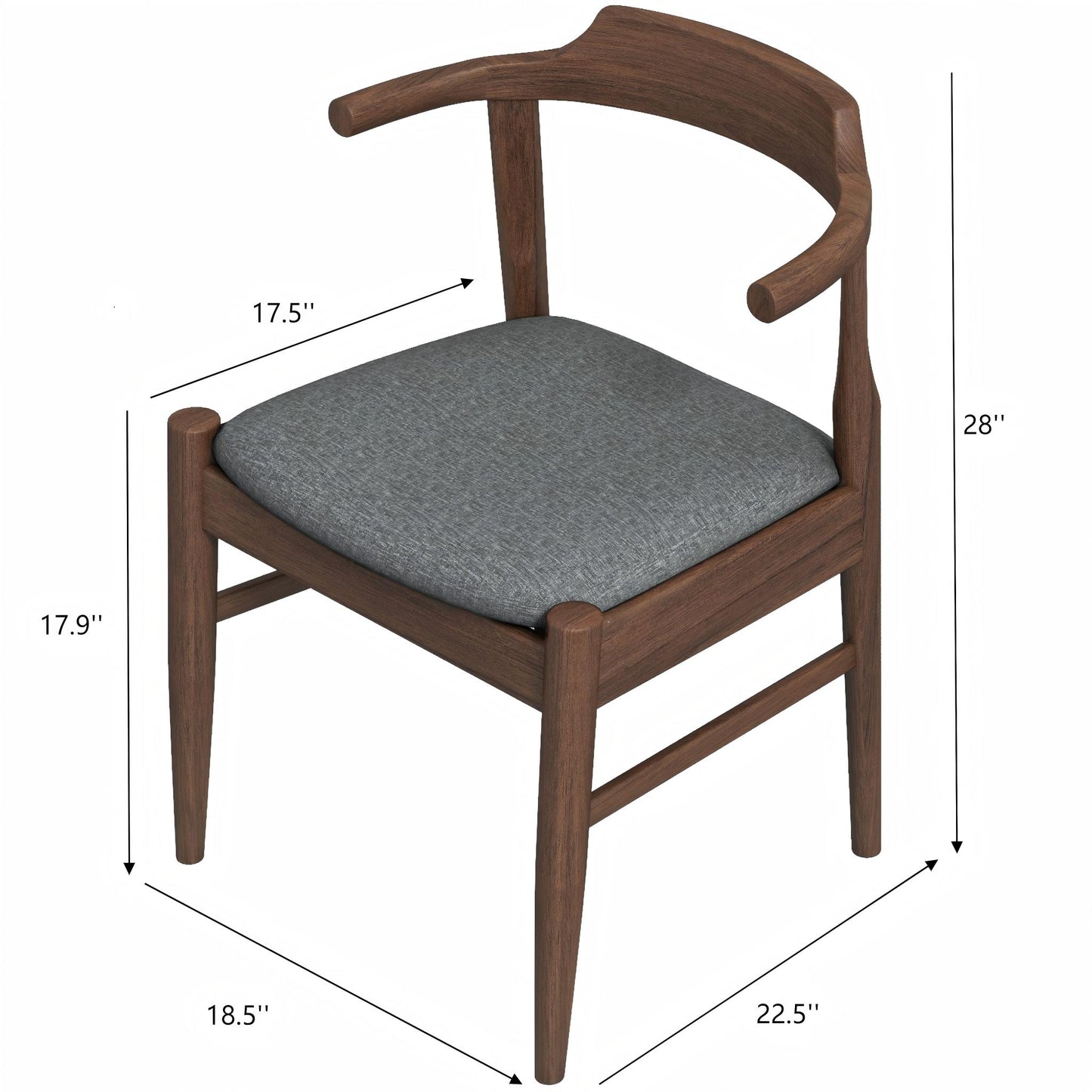 Mid-Century Modern Gray Fabric Dining Chair With Solid Wood Frame 18.50   L X 22.50   W X 28.00   H Farmhouse Kitchen Side Chairs With Foot Pegs   Set Of 2