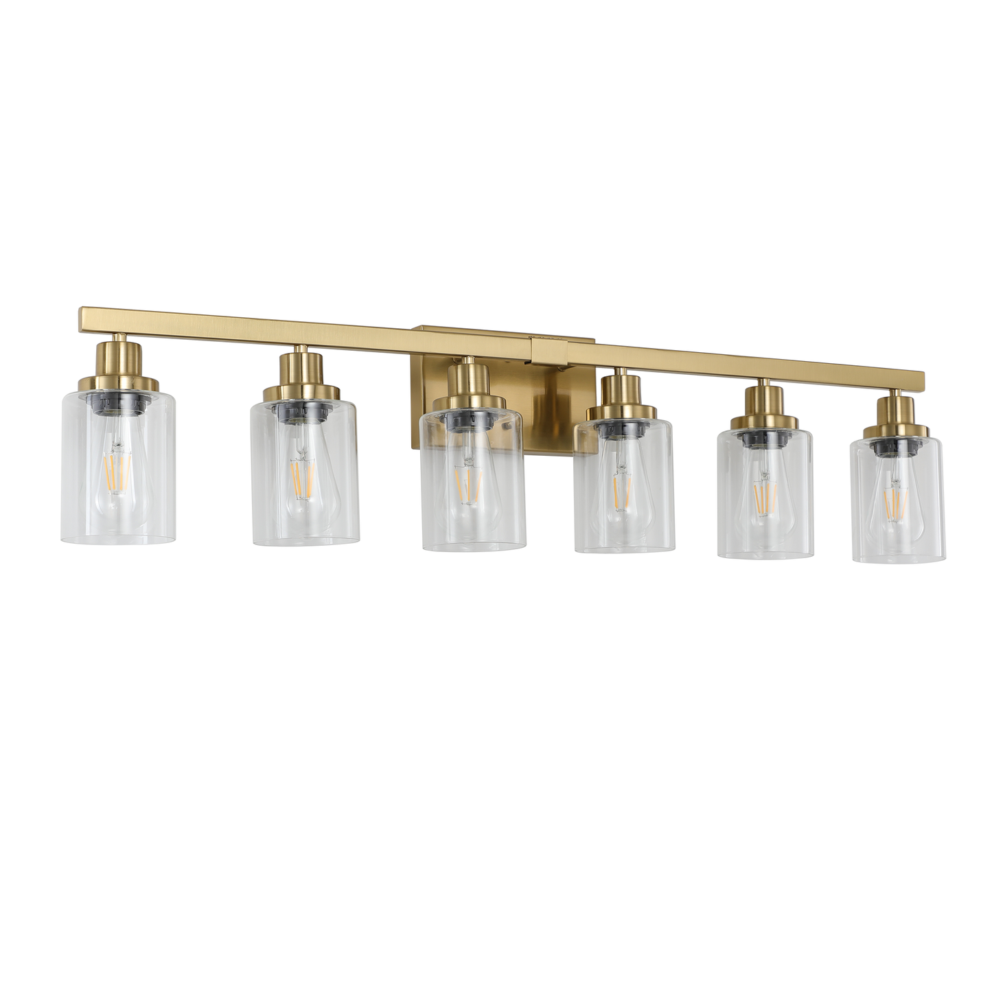 37  Golden 6-Light Vanity Light With Clear Glass Shades, Modern Iron Metal Bathroom Wall Fixture For Mirror, Ideal For Bathroom And Dressing Table -No Bulbs