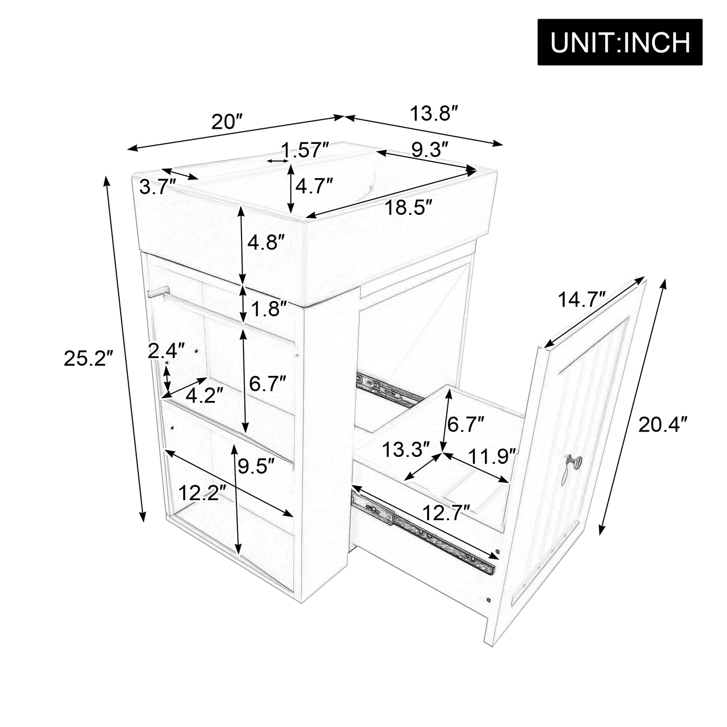 20-Inch Bathroom Vanity With Ceramic Sink, MDF Storage Cabinet With Drawer, Side Shelf & Golden Handle -Space-Saving Modern Vanity For Small Bathrooms
