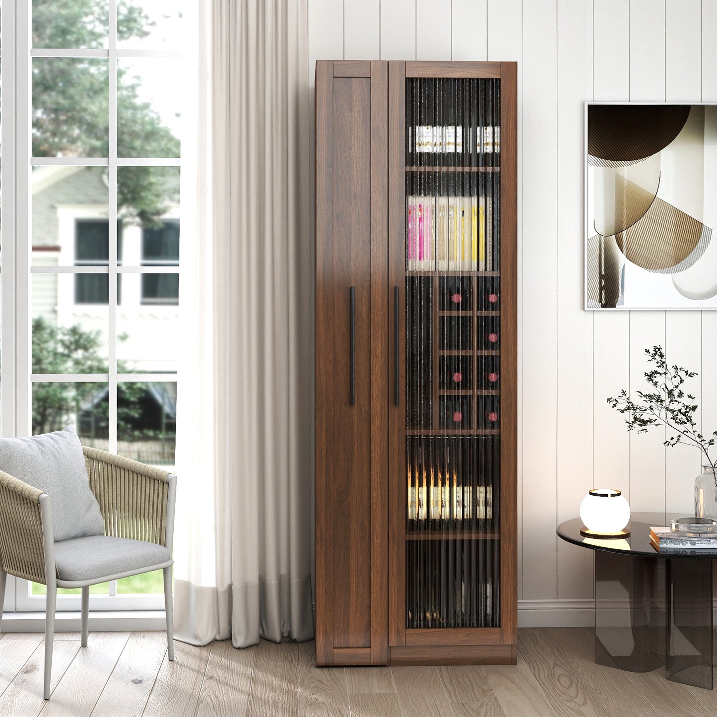 Kitchen Pantry Cabinet With Multi-functional Pull-out Multi-tier Storage Shelf,Farmhouse Storage Cabinet With Glass Doors,Pantry Organizers For Kitchen, Bar Cabinet,Dining Room