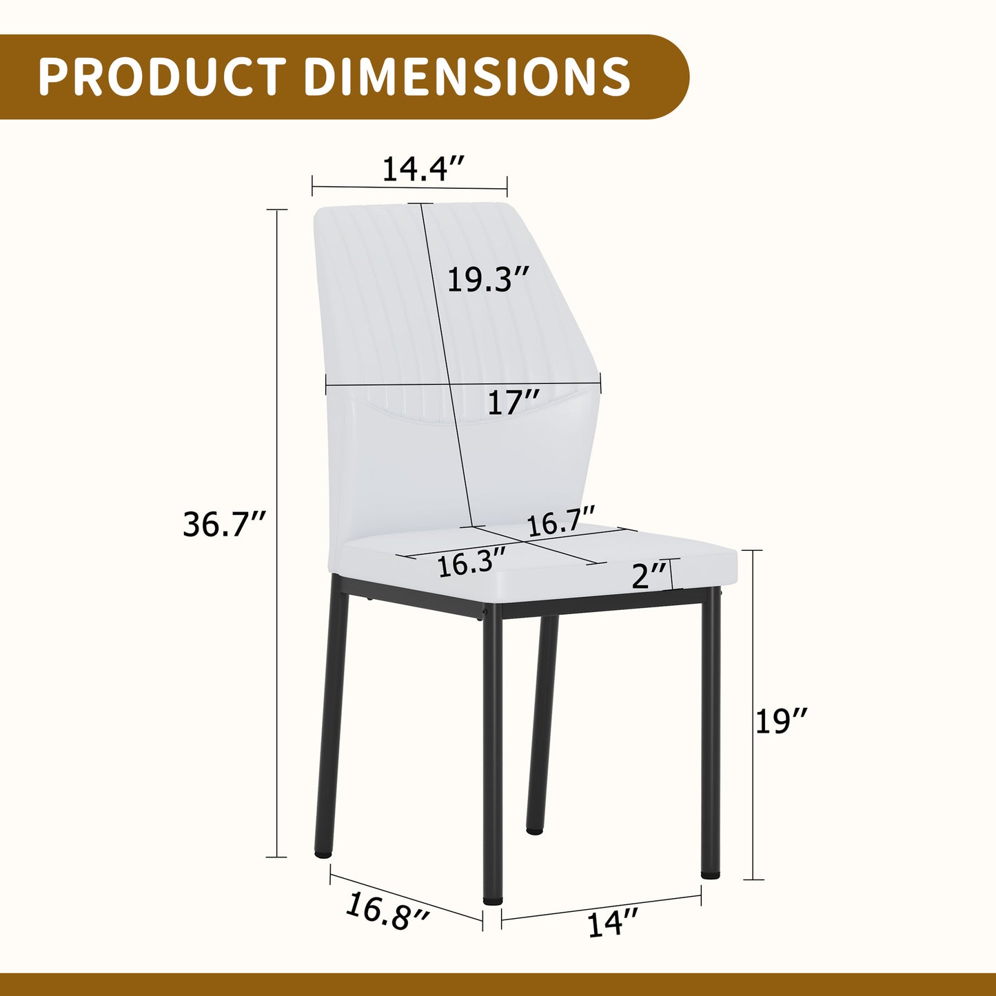 4-piece Set Of White And Black Light Luxury PU Dining Chairs Ergonomic Backrest, 36.7 Inches High, Suitable For Multiple Scenarios.Set Of 4 WHITE PU Material High Resilience Dining Chairs.