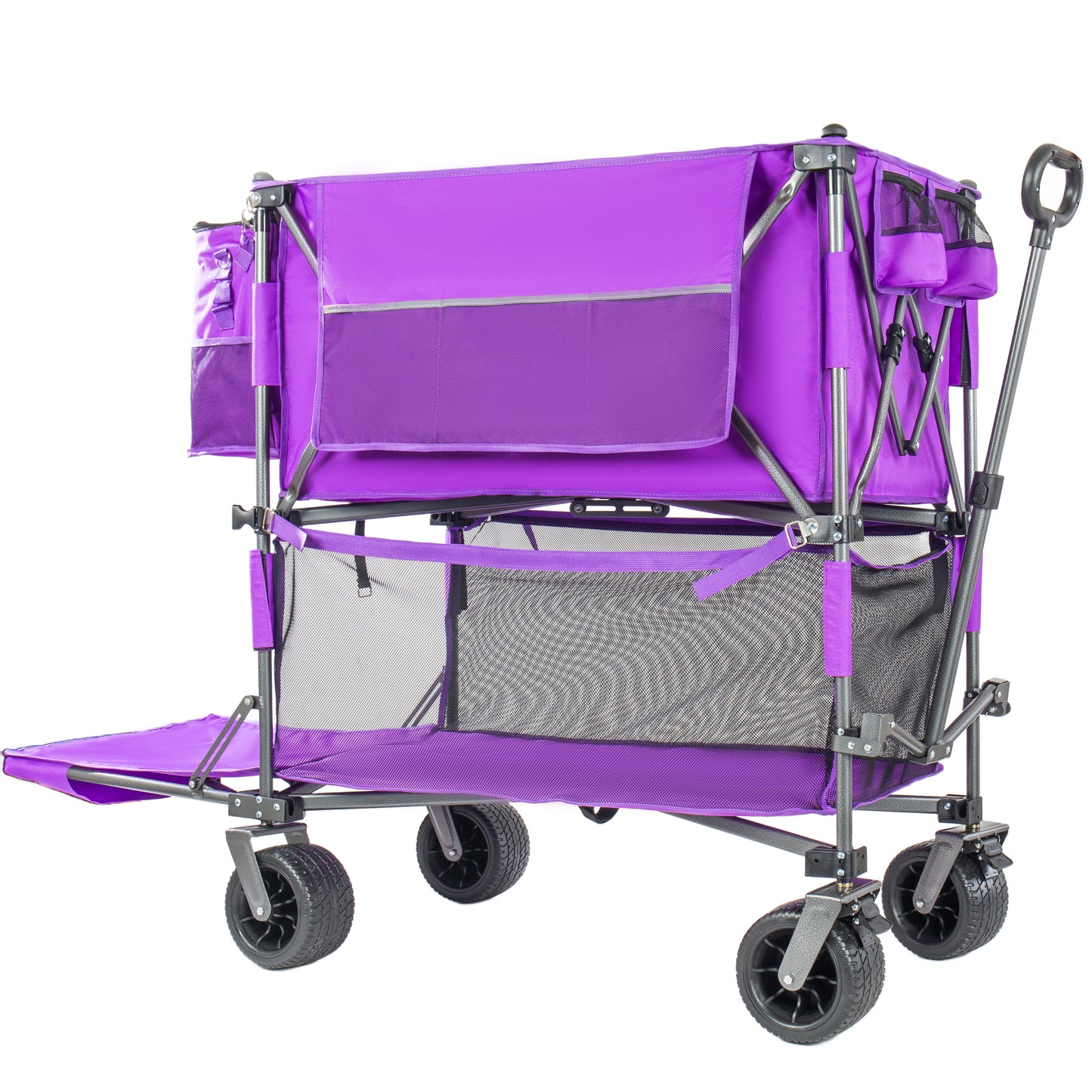 55  Heavy Duty Double- Layer Wagon With Brakes 560LBS Double Decker Wagon  650L Collapsible Wagons Carts With 7 X4 All- Terrain Wheels For Sports Camping Fishing Transport  Purple