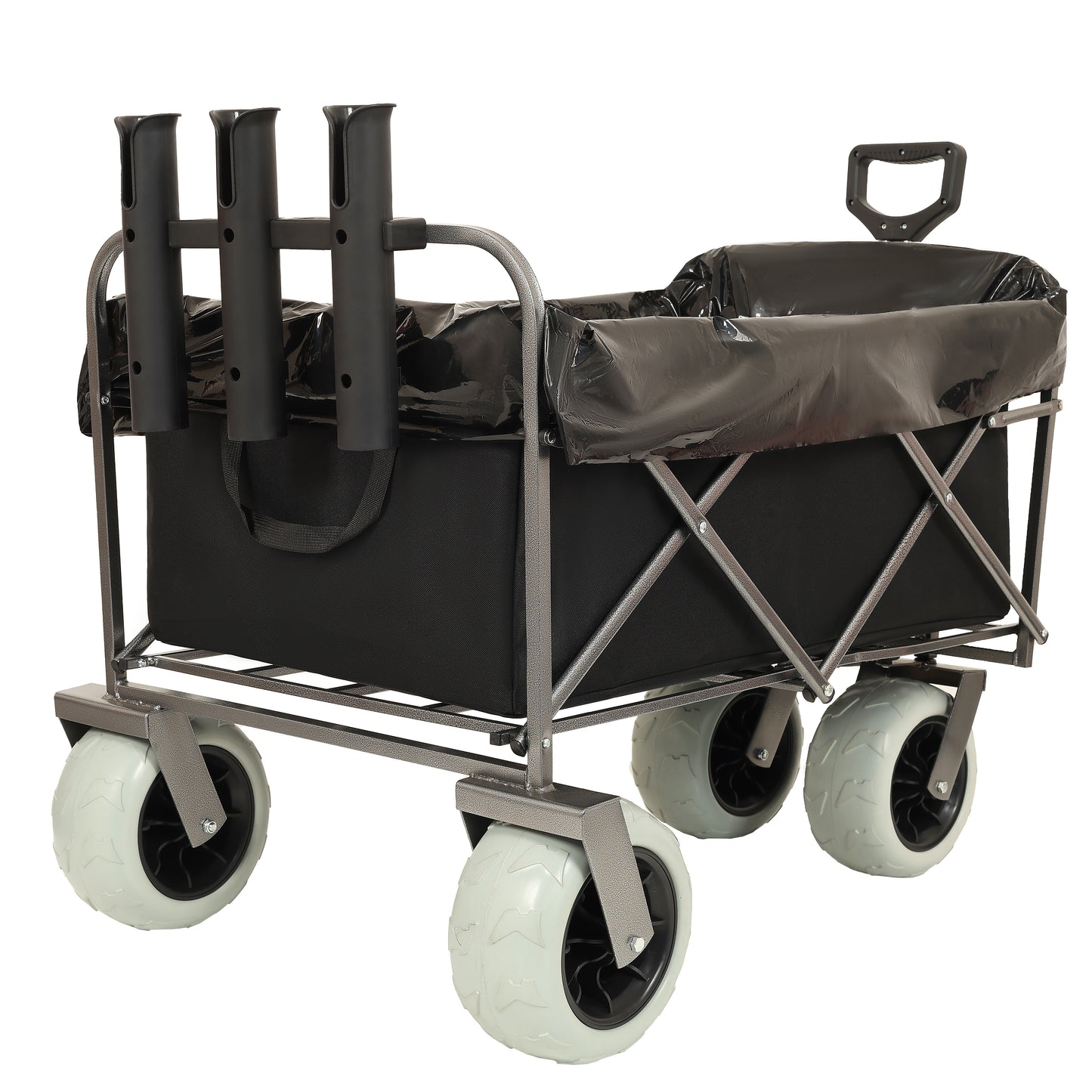 Fishing Cart With Rod Holders  Beach Wagon With Big Wheels For Sand 500lbs Capacity -  All Terrain Steel Frame Utility Cart With 9  Pneumatic Tires Strap With Multiuse Bag  Black