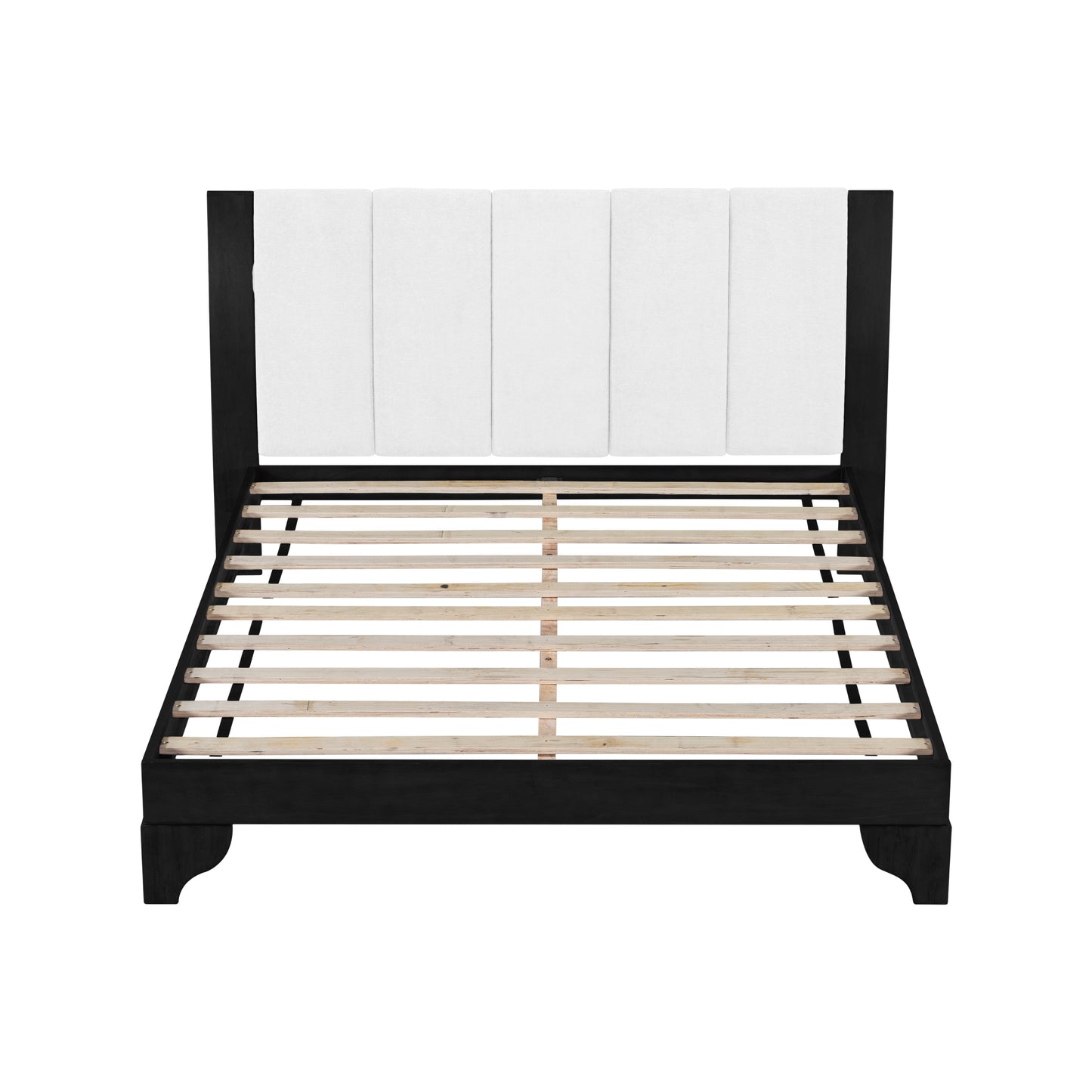 Queen Size Bed Frame Black White Pine Manufactured Wood 82.7x 69.7 6-8 Mattress 500 Lbs No Box Spring Modern Bedroom Furniture