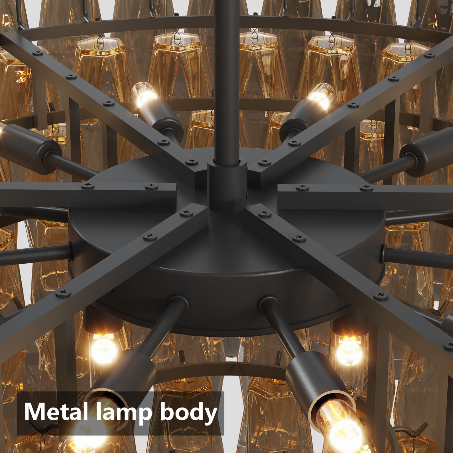 Modern Round Chandelier, 37 Extra Large Black Chandeliers For Dining Room, 14-Light With Tiered Smoke Glass Tubes Ceiling Light, Pendant Lighting Fixture For Living Room Bedroom Kitchen Island