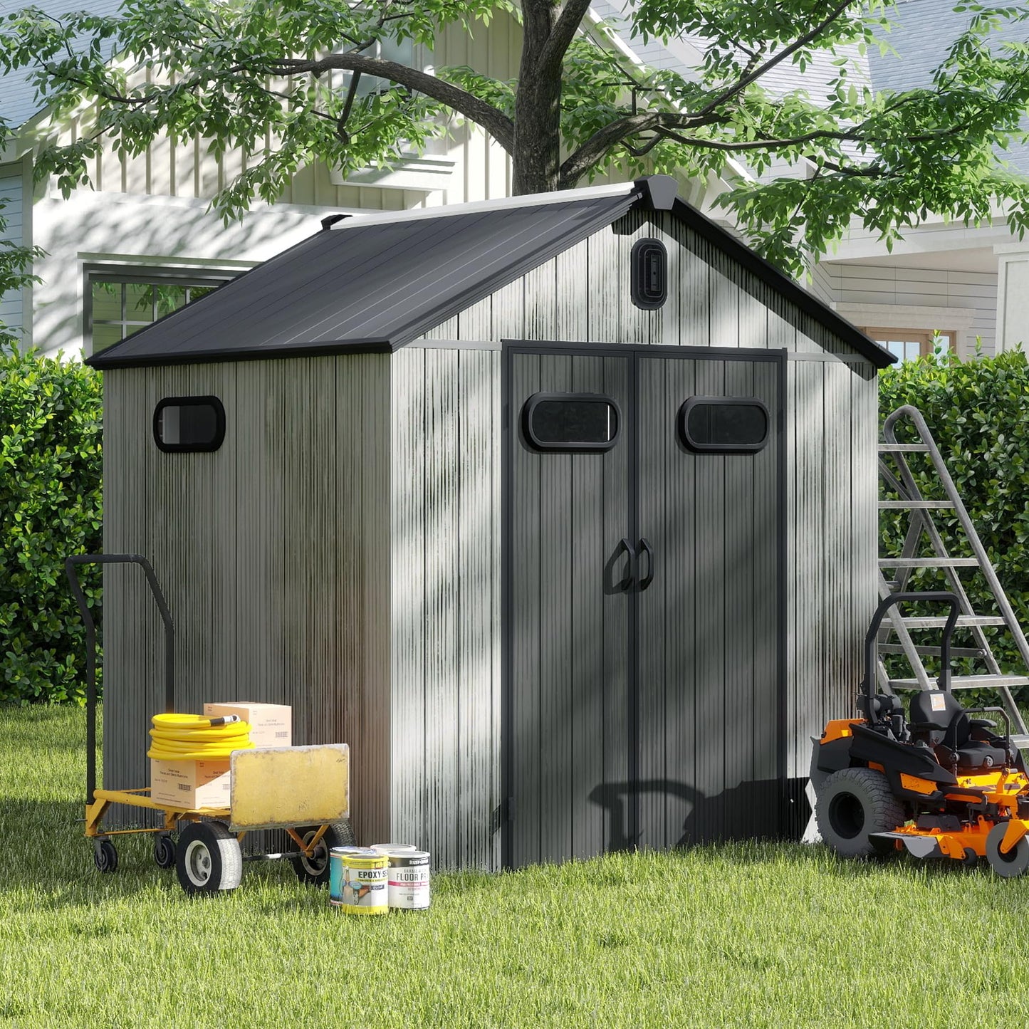 6X6 FT Outdoor Resin Storage Shed, Waterproof Plastic Garden Shed With Lockable Door, Windows & Vents, Outside Storage Tool Shed For Patio Furniture, Lawn Mower, Bike