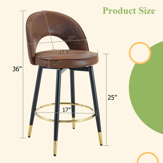 360  Rotatable Bar Chair.Overall Height 36 Inches.Modern Echnology-Fabric Brown Upholstered Bar Chair With Beautiful Black Metal Legs For Dining Room, Kitchen, Terrace And Guest Office Chair.Set Of 2.