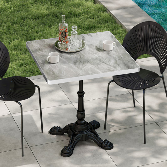 Marble-Look Sintered Stone Square Table - Heavy-Duty Cast Iron Base For Bistro, Cafe, Bar & Home Use