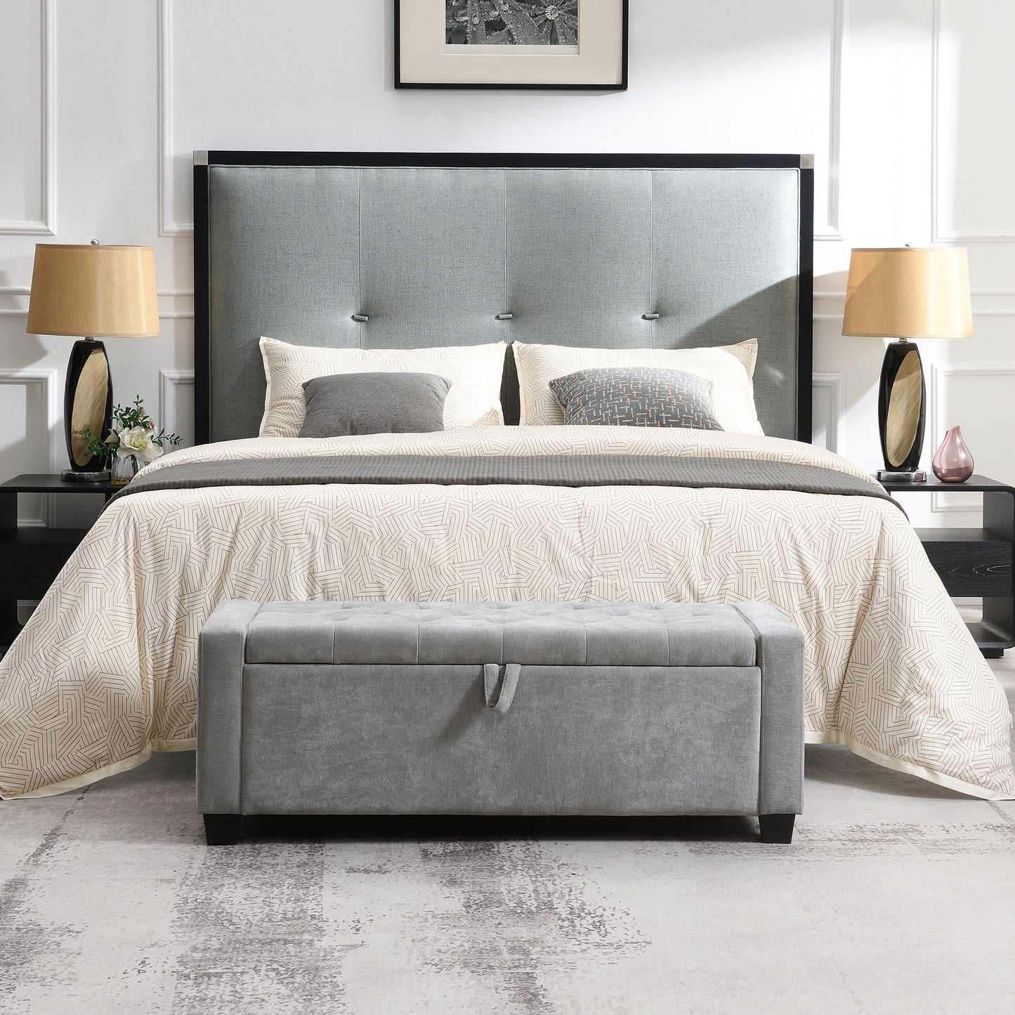 48  Ottoman With Storage, Storage Ottoman Bench With Safety Hinge, Upholstered Entryway Bench With Seating For Bedroom, Living Room, Hold Up To 350 Lb, Light Grey