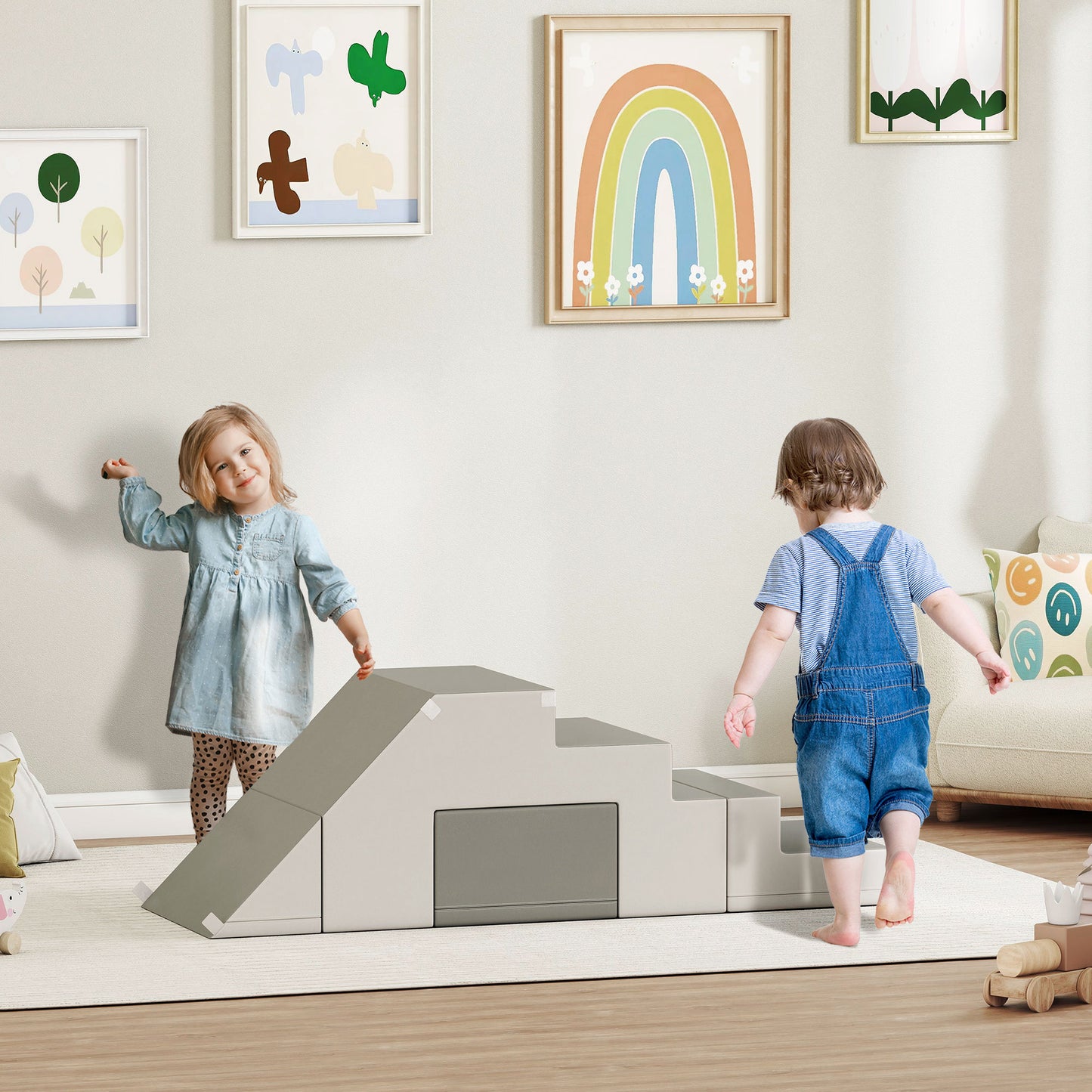 2 Piece Foam Climbing Toys For Toddlers 1-3 Years To Slide, Climb And Crawl, Light Gray