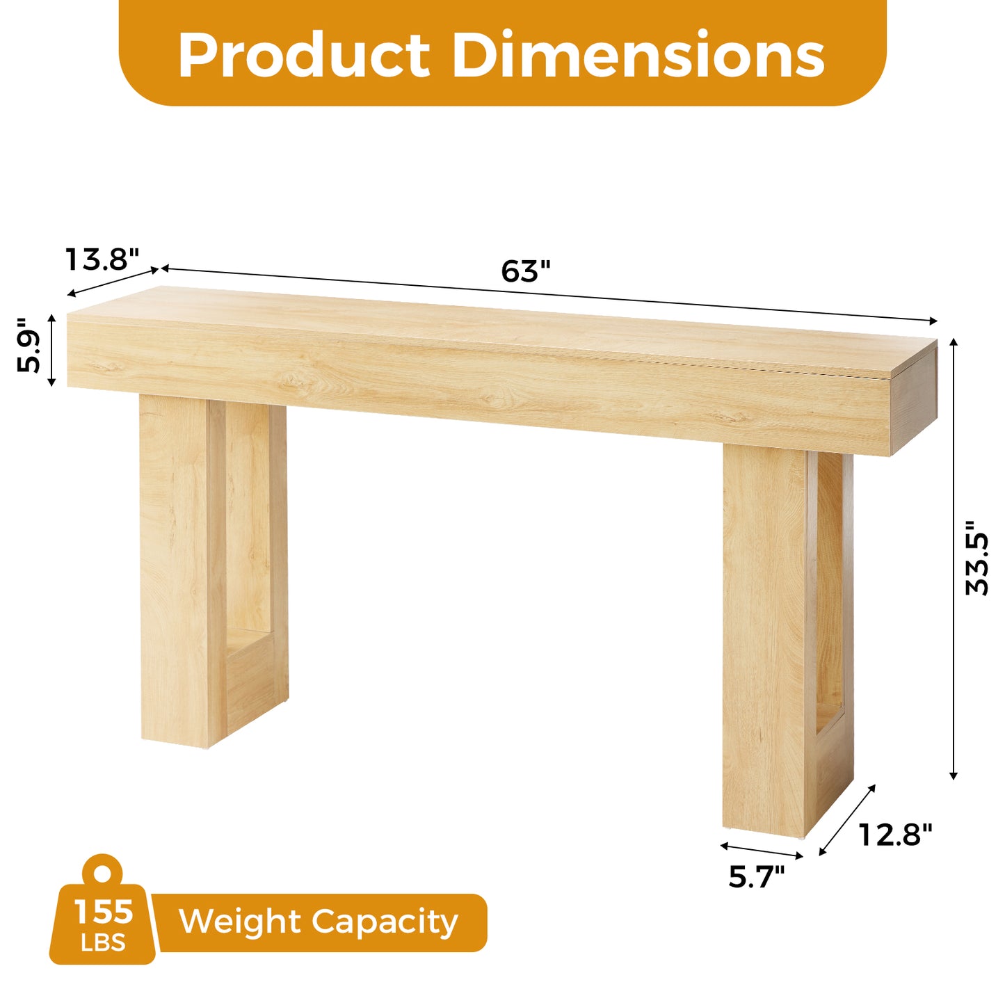 63-inch Narrow Combination Table, Sturdy Wooden Entry Table, With A Tabletop Thickness Of 5.9 Inches And A Load-bearing Capacity Of 155 Pounds.