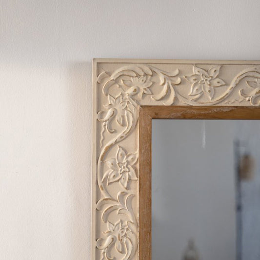 Vintage Carved Pattern Rectangular Wall Mirror, Ornate Frame For Living Room Bedroom Retro Decor