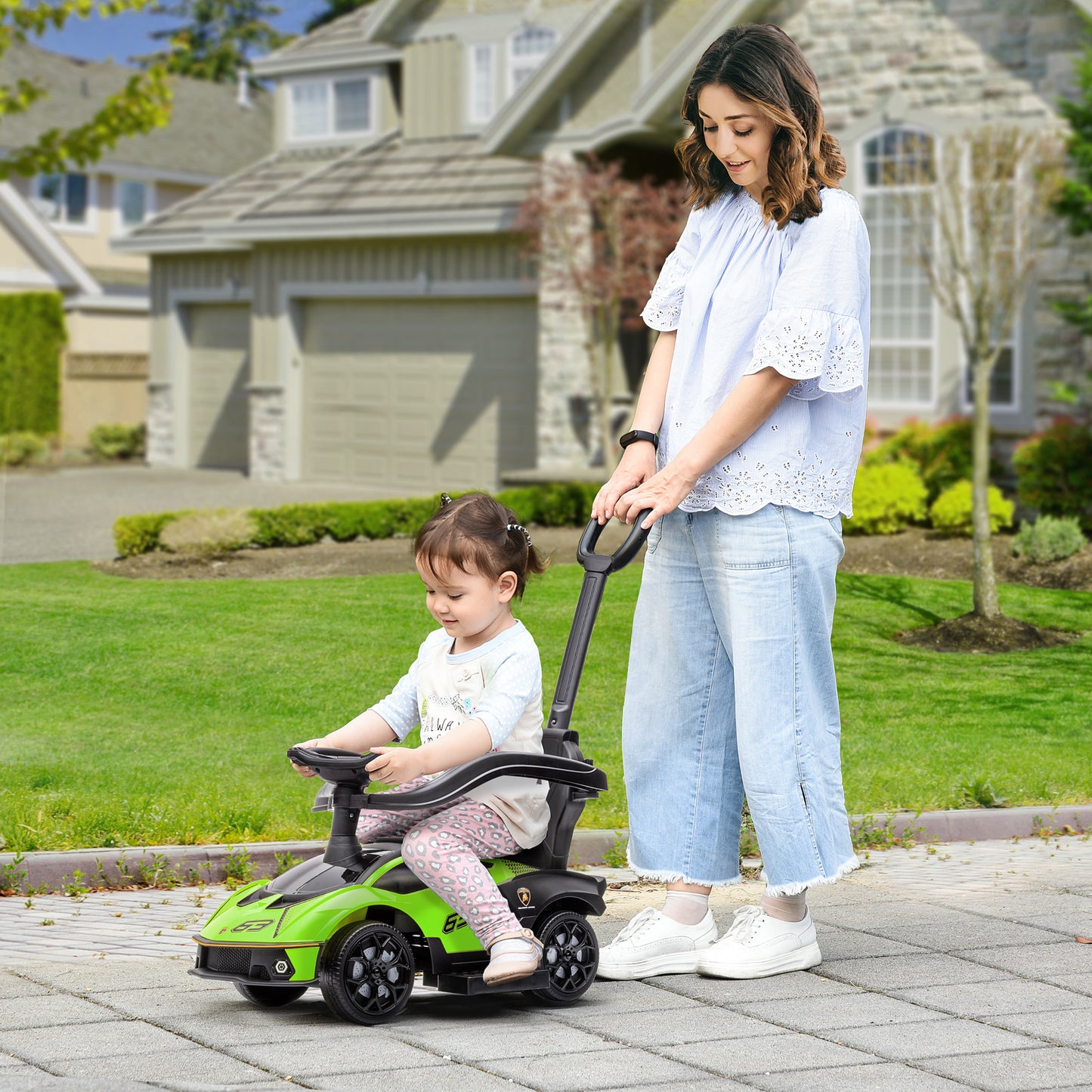 Toddler Push Car, Lamborghini Stroller Walking Car Age For 1-3, Green