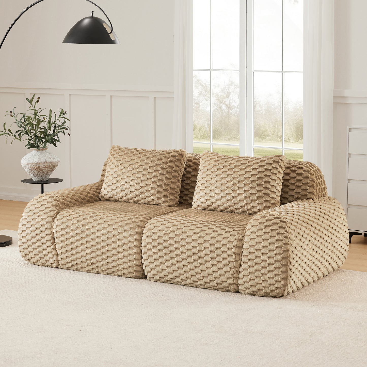 82 Modern Modular Sectional Sofa For Living Room,Flannelette Fabric,highly Textured,Oversized 2-Seater Couch With Deep Seat,Buckle Connection,Anti-slip Design,No Assembly,boneless Sofa,Light
