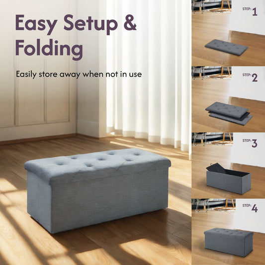 Folding Storage Ottoman Bench, Ottoman Foot Rest, End Of Bed Bench, Storage Chest,  For Living Room, Bedroom, Entryway, 30 Inches, Gray