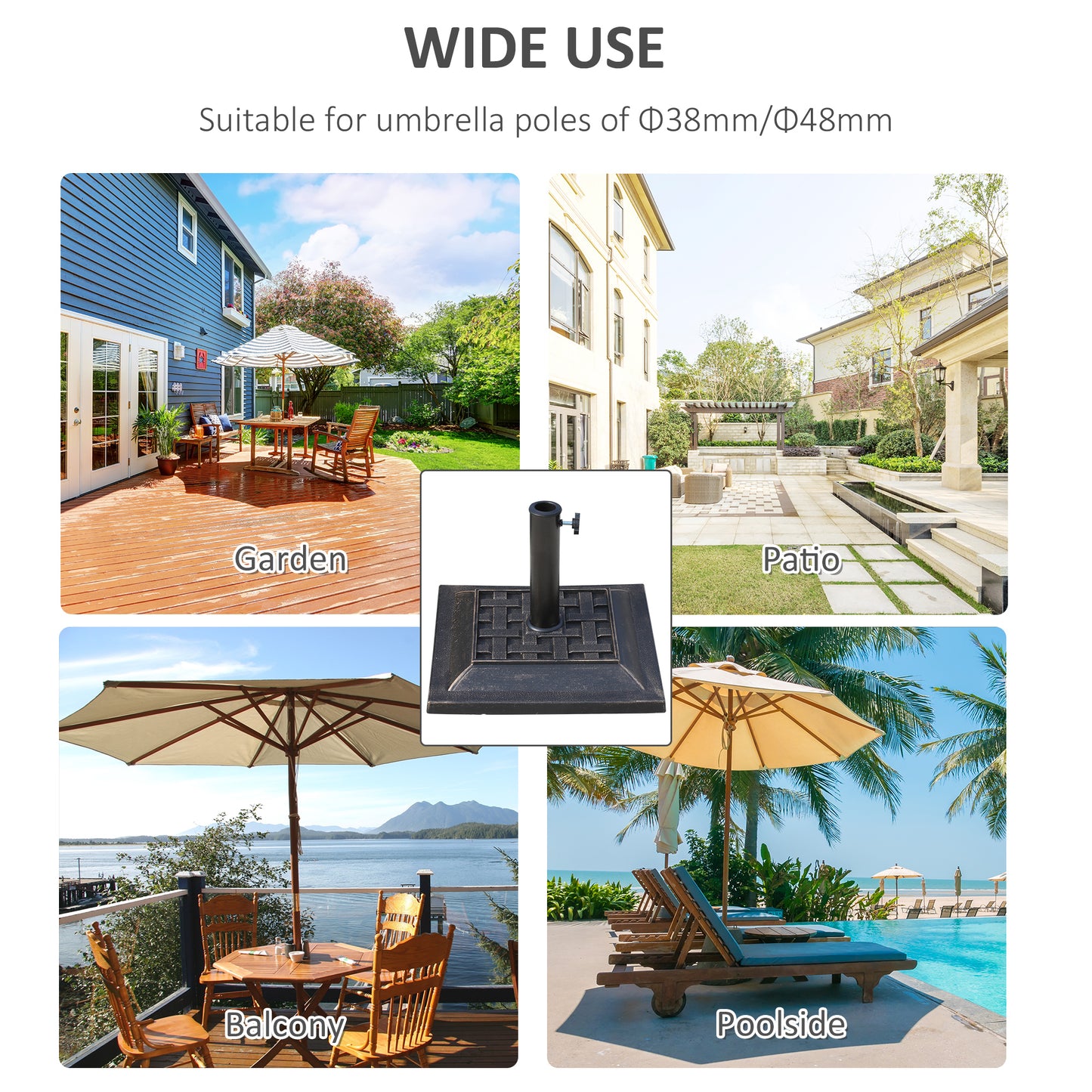 20 Lbs Patio Market Umbrella Base Stand Resin Parasol Holder Square With Beautiful Decorative Pattern & Easy Setup, For Φ1.5", Φ1.89" Pole, For Beach, Lawn, Deck, Backyard, Garden, Bronze
