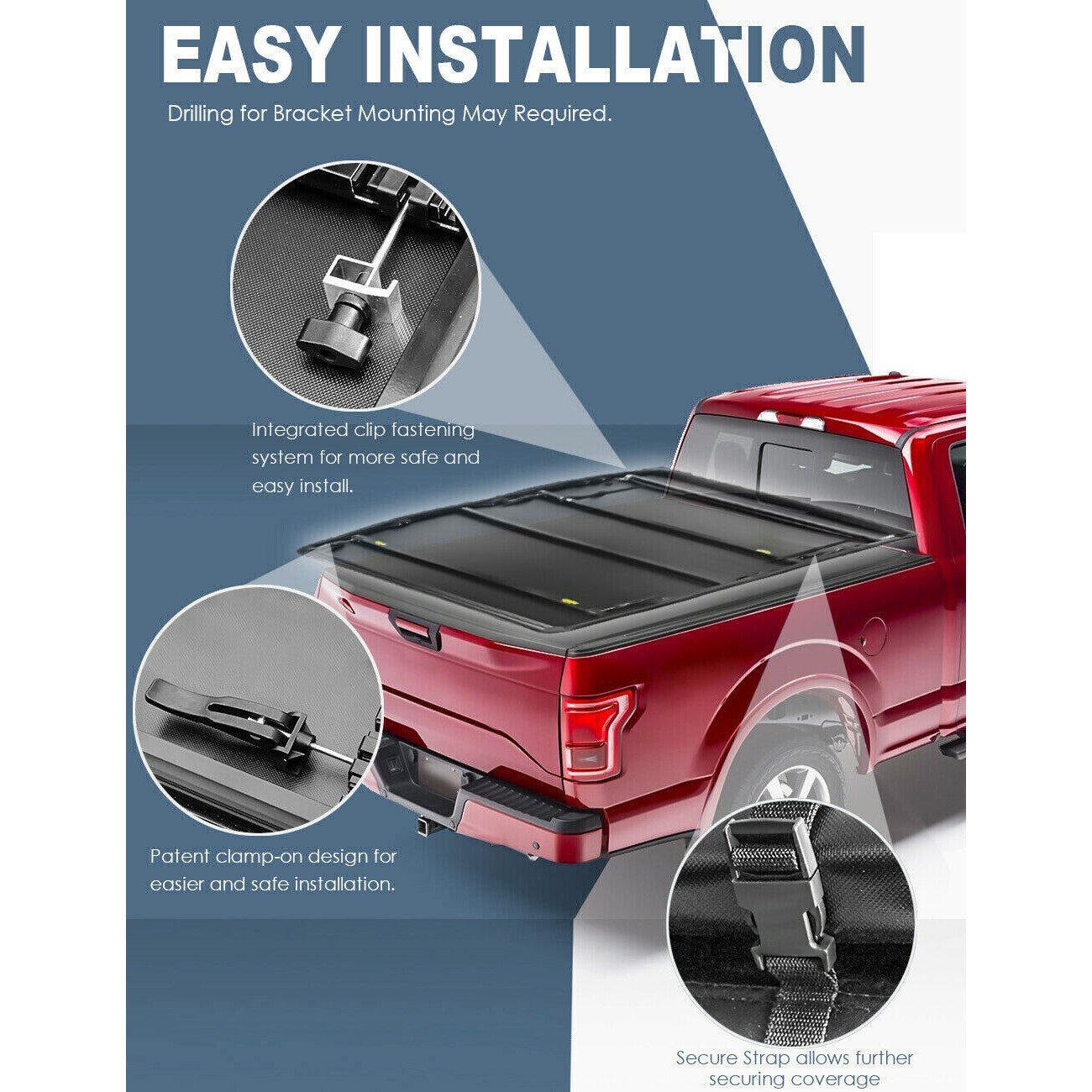 Tonneau Cover 6.5FT 4-FOLD Truck BedWaterproof---A86364-2011M32102J1011