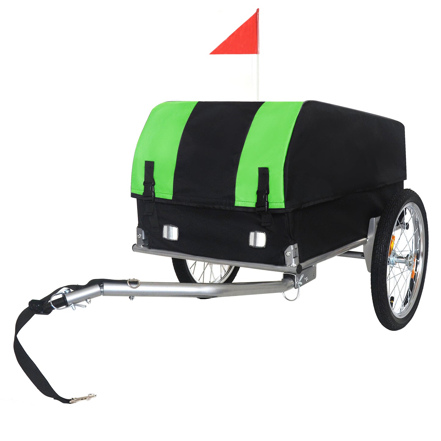 Heavy- Duty Bike Cargo Trailer With Removable Waterproof Cover -  88 Lbs Capacity  16  All- Terrain Wheels & Foldable Design For Camping  Groceries  Green Black