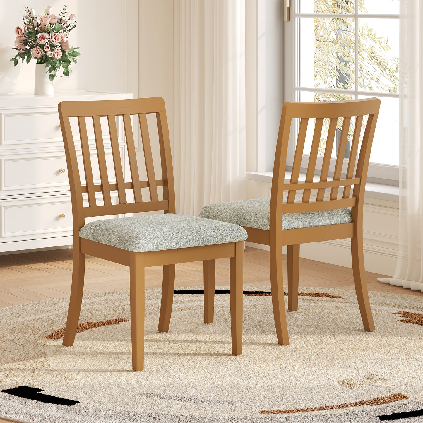2-Piece Modern Scandinavian Dining Chairs, Curved Wood Backrest With Gray Fabric Seat, Finish For Dining Room And Apartment, Easy To Assembly -LIGHT BROWN