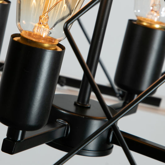 16in  Oak Industrial 4-Light Pendant Chandelier, Modern Metal Cage Design, Adjustable Hanging Light For Dining Room, Kitchen, Living Room -No Bulbs