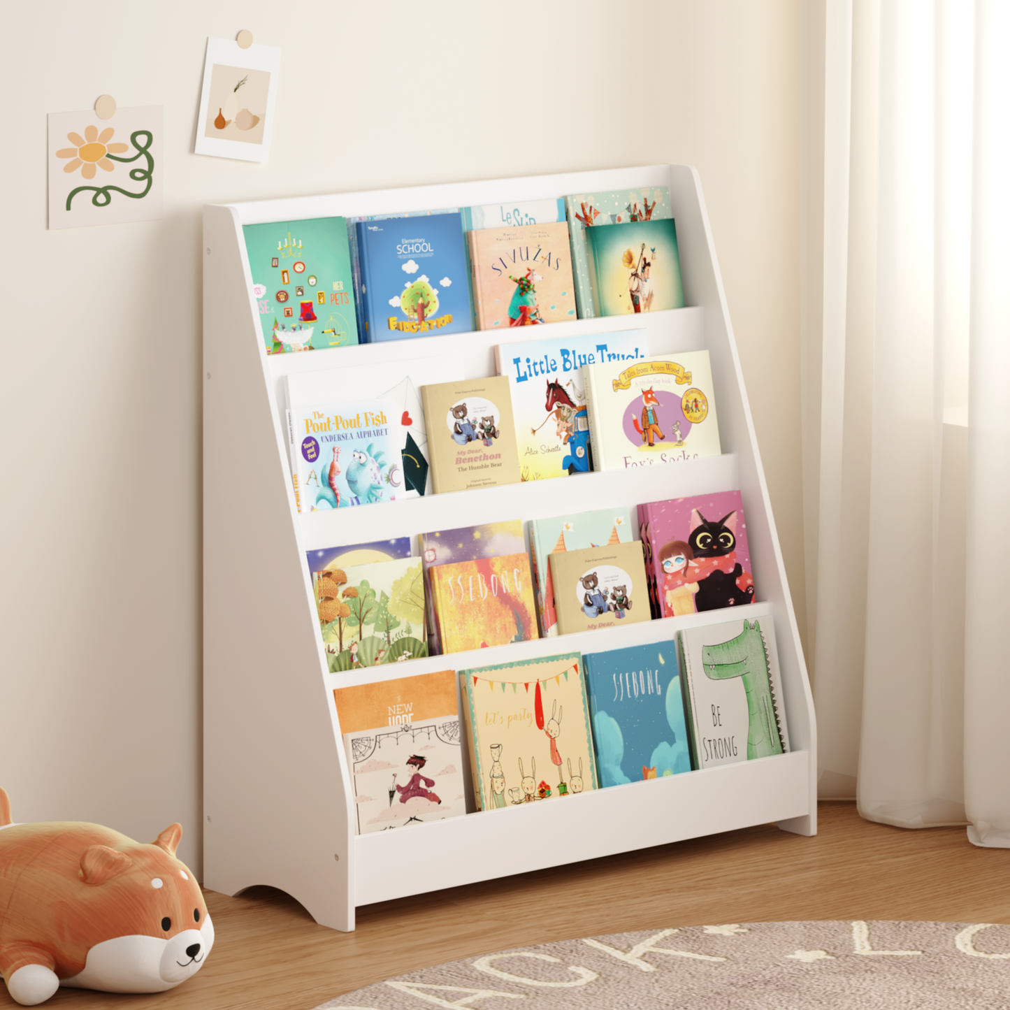 4-Tier Kids Bookshelf, Toddler Book Display Shelves, Helps Keep Bedrooms, Playrooms, And Classrooms Organized,White