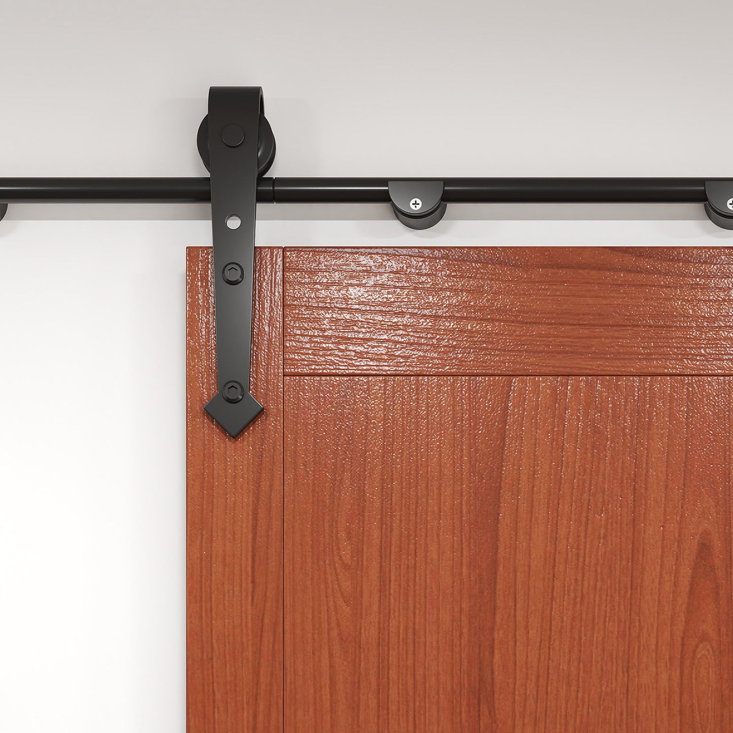 6FT Barn Door Hardware Kit Heavy Duty Sliding Door Track Kit With Floor Guide For Interior Exterior Fit 30-32in Wide Panel Sword Style J Shape Hanger