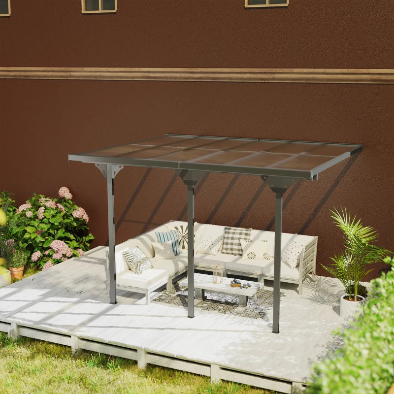 12' X 10' Outdoor Polycarbonate Pergola, Transparent UV Blocking Awning, Hardtop Deck Gazebo, Aluminum, Gray