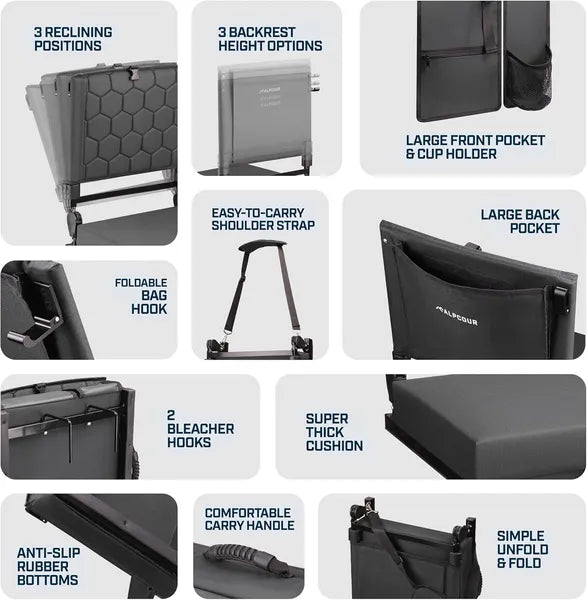 Alpcour Heated Massage Reclining Stadium Seat With Back Support For Bleachers