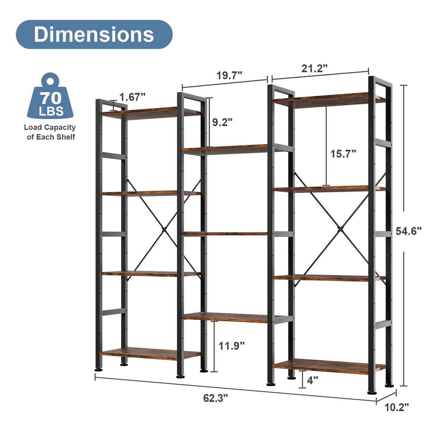 A Wide Bookshelf With Adjustable Shelves, Which Can Be Transformed Into An Industrial-style Display Unit With Three Columns And Four Layers.