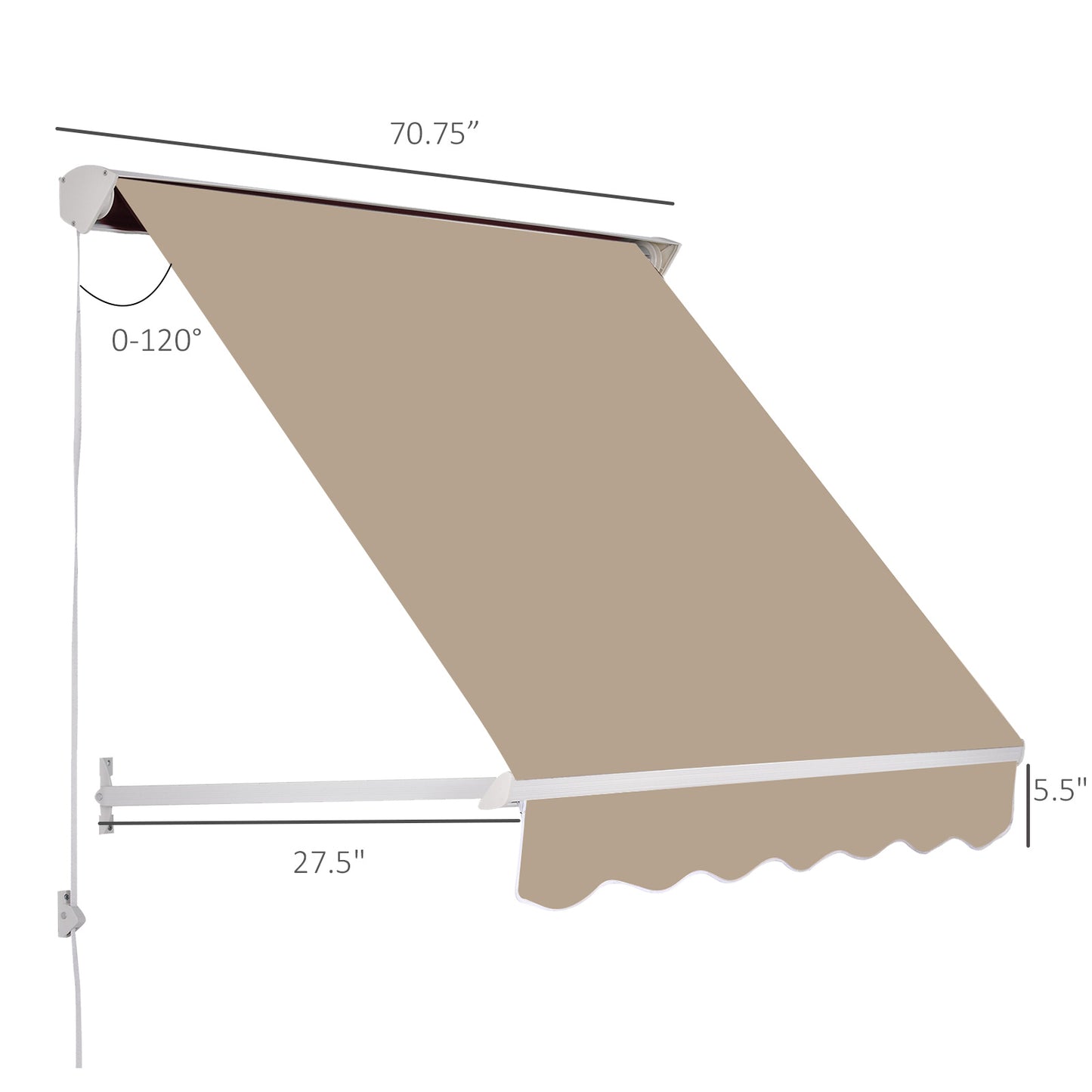 6' Cream Drop Arm Manual Retractable Patio Awning - UV & Sun Protection Window Sunshade With Hardware