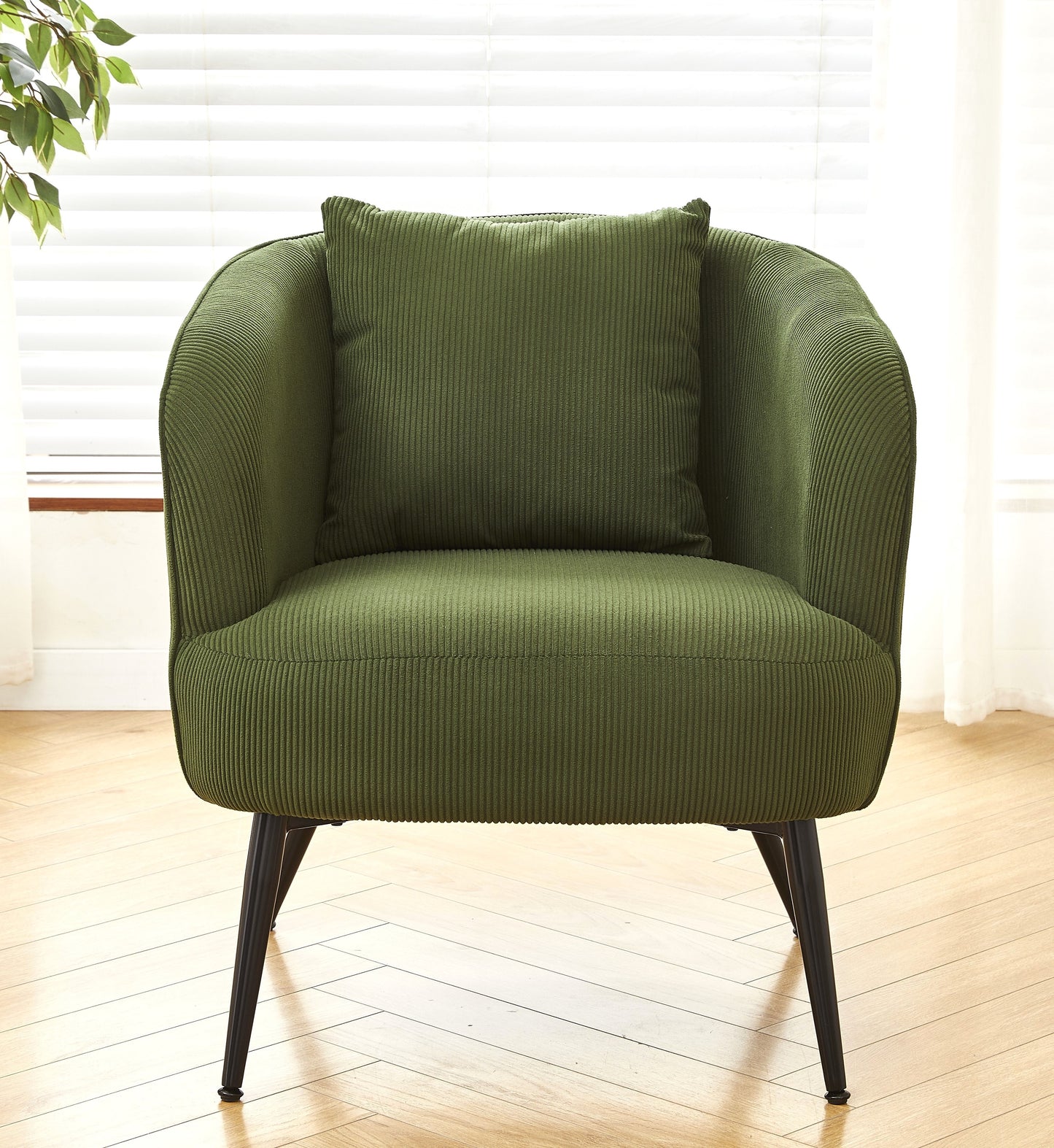 Velvet Accent Chair With Pillow, Modern Upholstered Armchair With Metal Legs, Comfy Barrel Chair For Living Room Bedroom