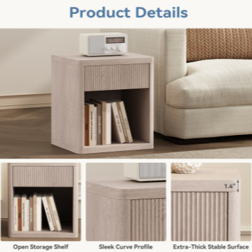 Bedside Cabinet With Drawers And Open Shelves, Side Table With Rounded Corners