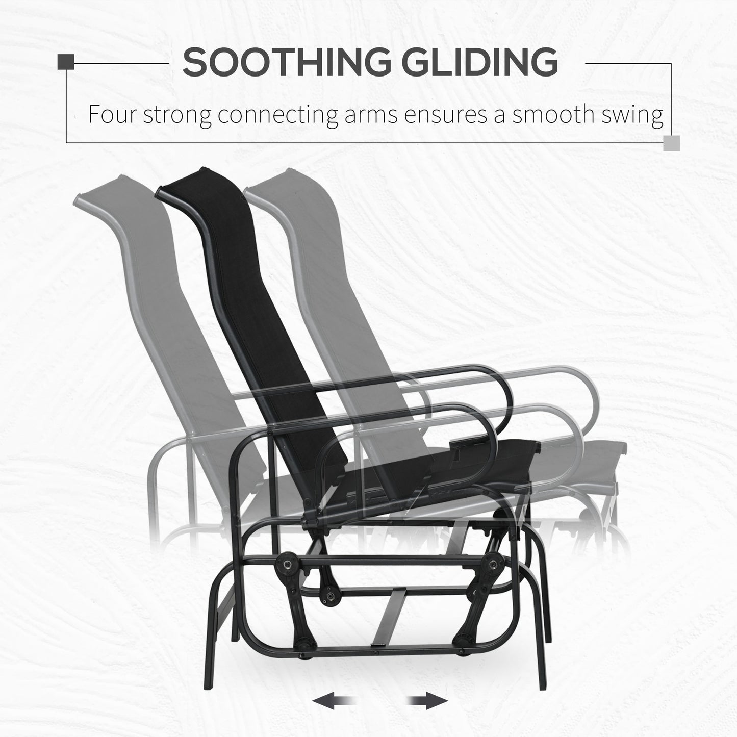 Outdoor Patio Sling Fabric Swing Glider Rocker Chair With Smooth Rocking Arms, Black