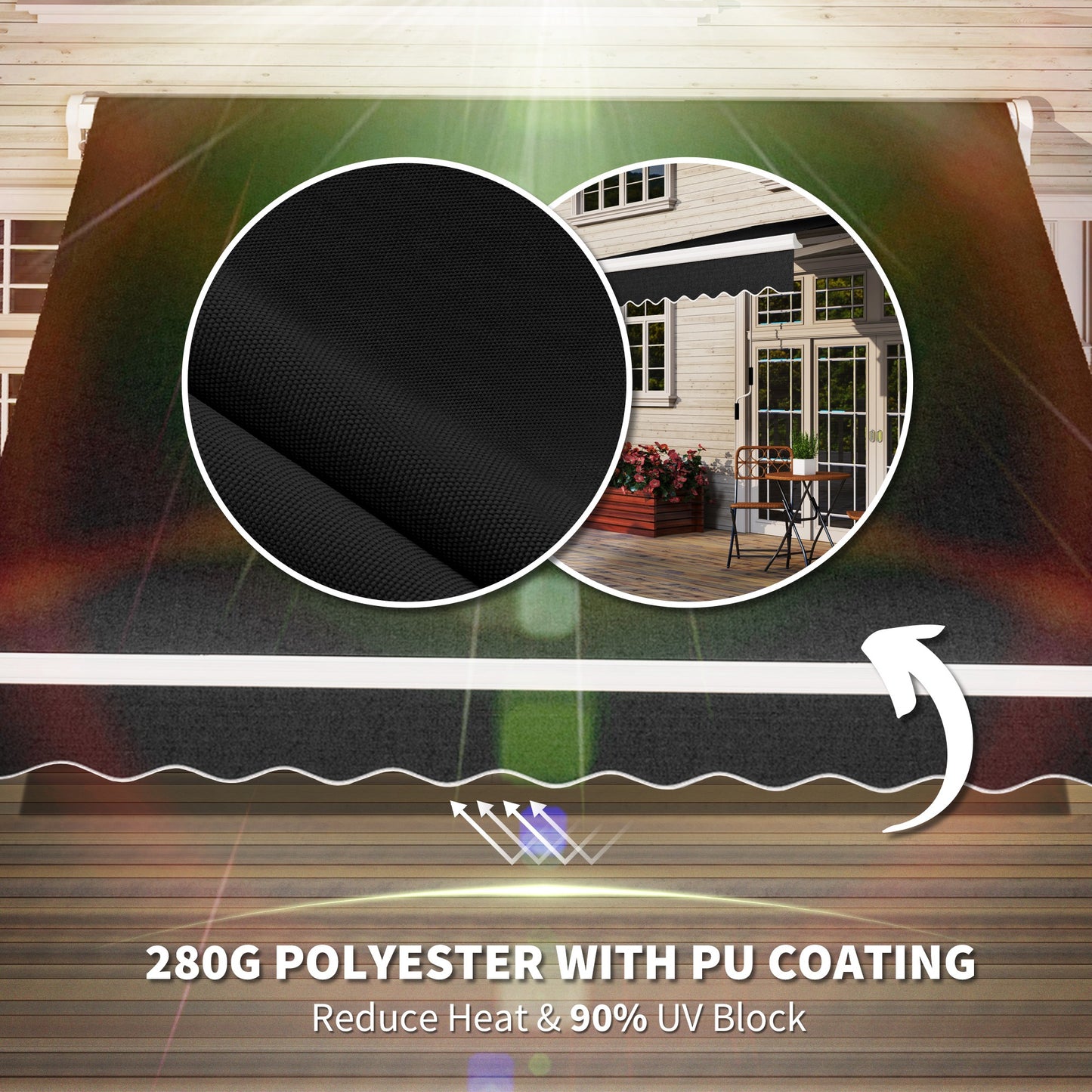 8' X 6.6' Patio Retractable Awning, Manual Exterior Sun Shade Deck Window Cover, Black