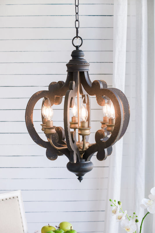 French Country Wood Chandelier  6- Light Farmhouse Pendant Light Fixture With 28   Adjustable Chain For Kitchen Foyer Hallway  Bulb Not Included