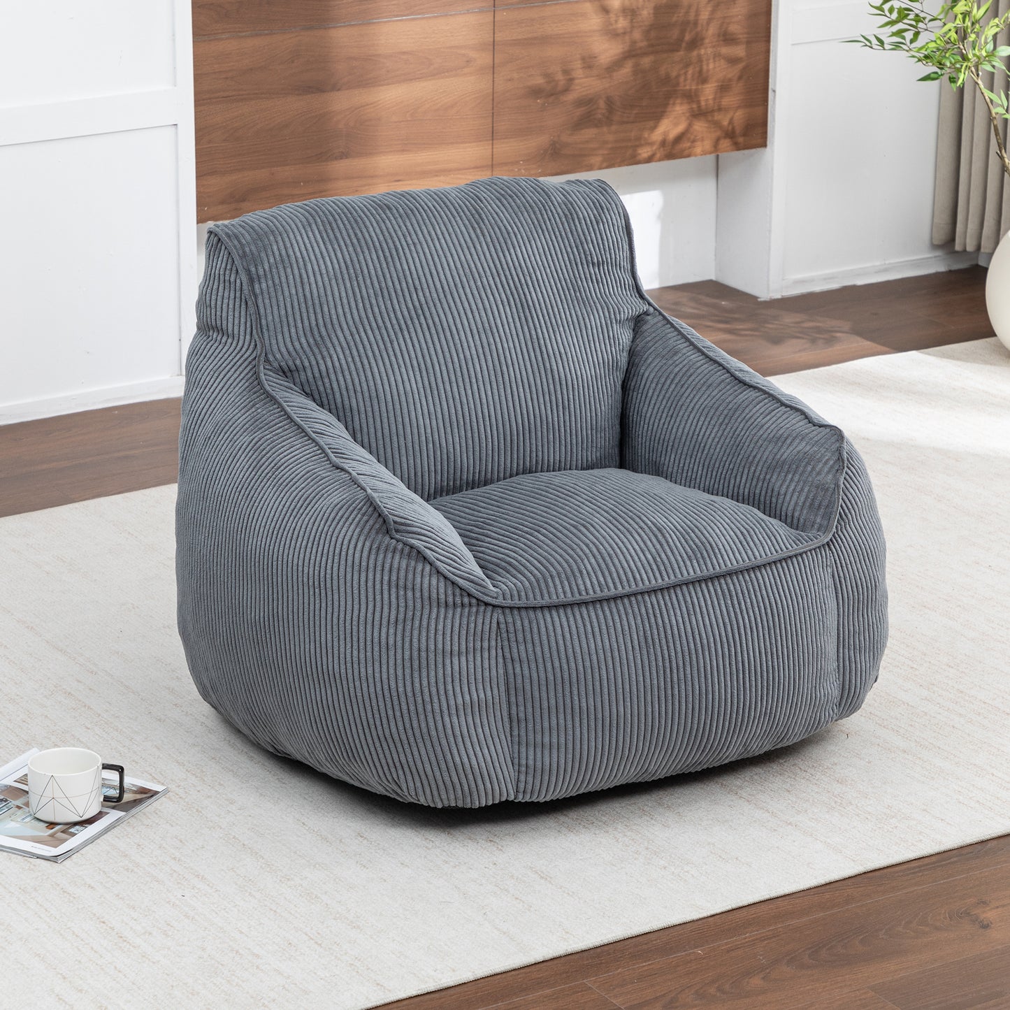 Giant Bean Bag Chair Sofa For Adults Teens, Comfy Corduroy Large Bean Bag Chairs With Armrests For Bedroom Living Room, A Dult BeanBag Lazy Sofa Couch Chairs With Filler Included
