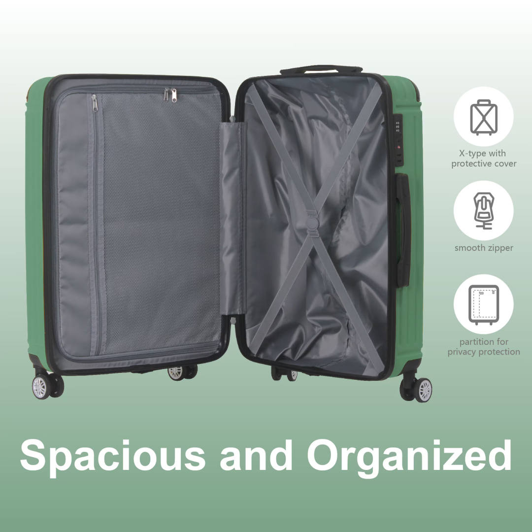 Fruit Green 3-Piece Premium ABS Luggage Set-20 , 24 , And 28  Suitcases With Multi-Position Handle, Silent Spinner Wheels, And TSA-Approved Lock-Durable, Stylish, And Spacious Travel Gear
