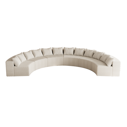 Corduroy Curved Sectional Foam Sofa With 12 Pillows,Curved Symmetrical Modular Semi Circular Sofa Sectional For Bedroom, Living Room, Office For Leisure Or Nap, Reading Room, And Lobby  Six Modules