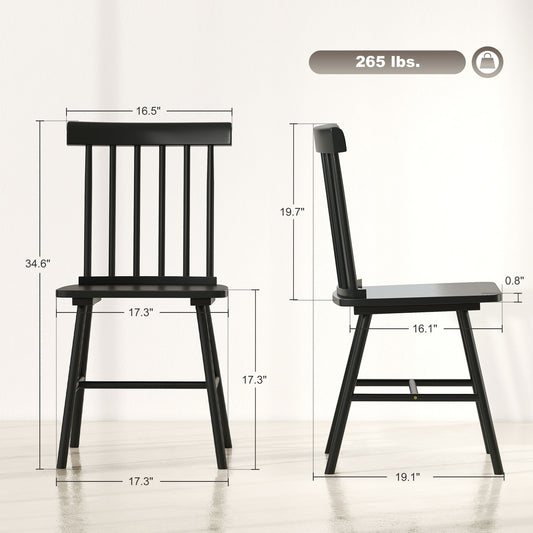 Dining Chairs Set Of 2, Farmhouse Wood Kitchen Chairs With Rubber Wood Frame, Spindle Back For Dining Room, Black