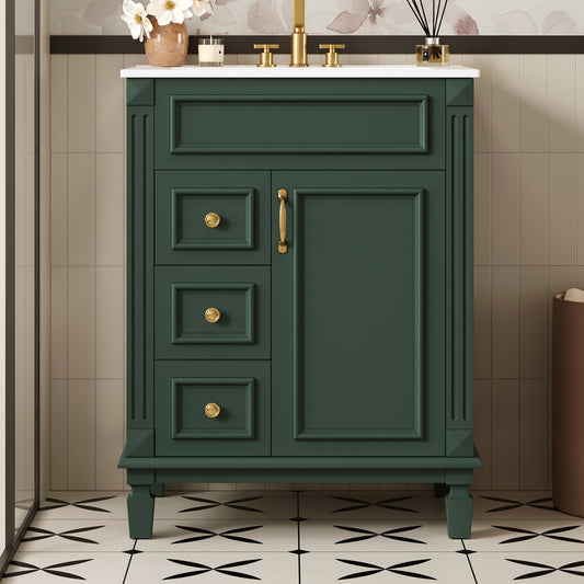 24   Bathroom Vanity With Ceramic Sink, Small Bathroom Sink Cabinet, Modern Cabinet With 2 Drawers And Adjustable Shelf