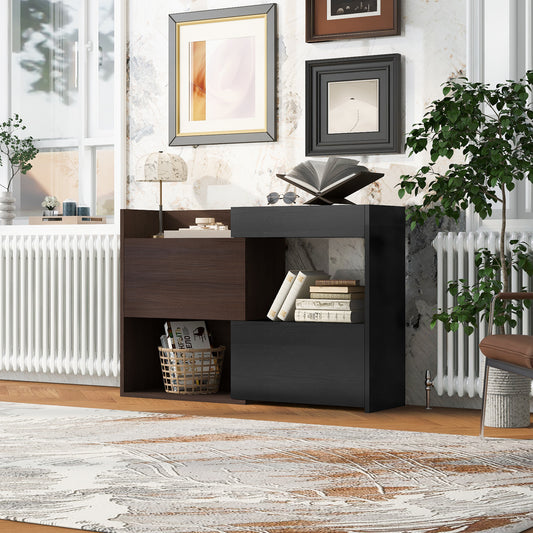 32.5 -58.8 W 40 H Multifuctional Storage Cabinet, Buffet Sideboard Cabinet With Drawer, Corner Cabinet For 44 H Window Decor, Livingroom, Hallway, Entryway, Kitchen & Office  - Black & Walnut