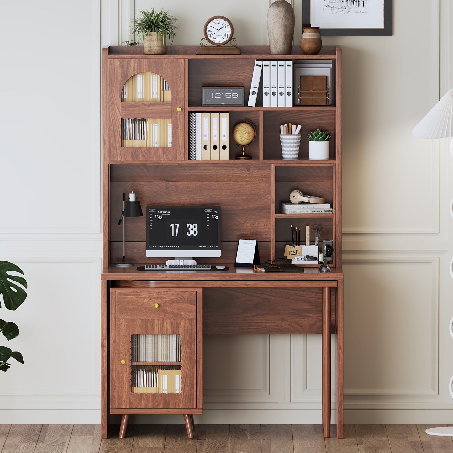Computer Desk With 90 Degree Rotating Desktop, 43x70 Inch Office Desk With Storage Drawer And Cabinets, Gaming Desk With Shelves, Writing Desk For Study, Work Desk For Home  Old SKU N733P279101D